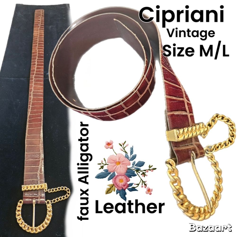 CIPRIANI Brown Calfskin Faux Alligator Leather Belt Size M/L